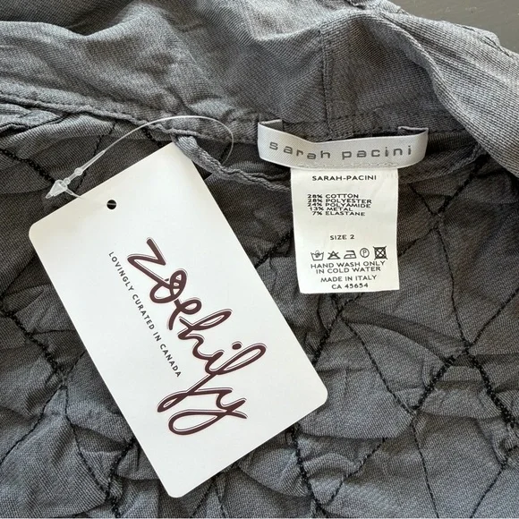 Sarah Pacini Charcoal Crinkled Short Sleeve Blouse - Medium - Picture 6 of 6